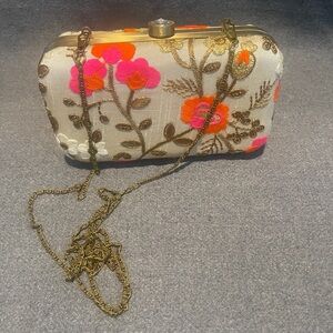 Embroidered evening clutch and crossbody